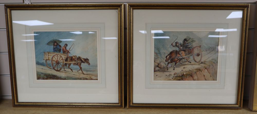 John Heaviside Waterloo Clark (1771-1863), pair of watercolours, Scottish Carting Calamities, initialled, 20 x 25cm